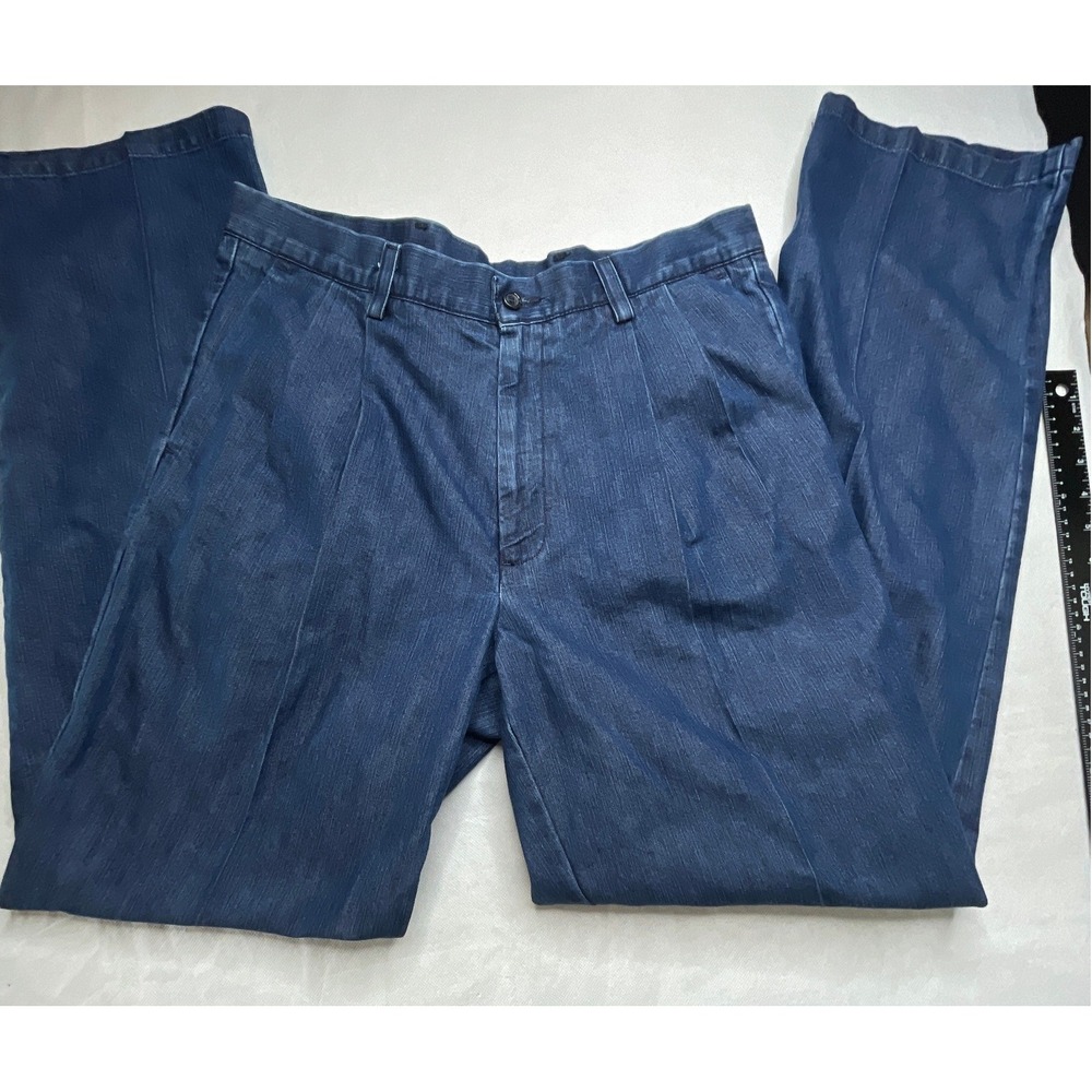 Dockers Pants Mens 34x34 Blue Pleated Classic Fit Indigo Cotton Blend Trousers